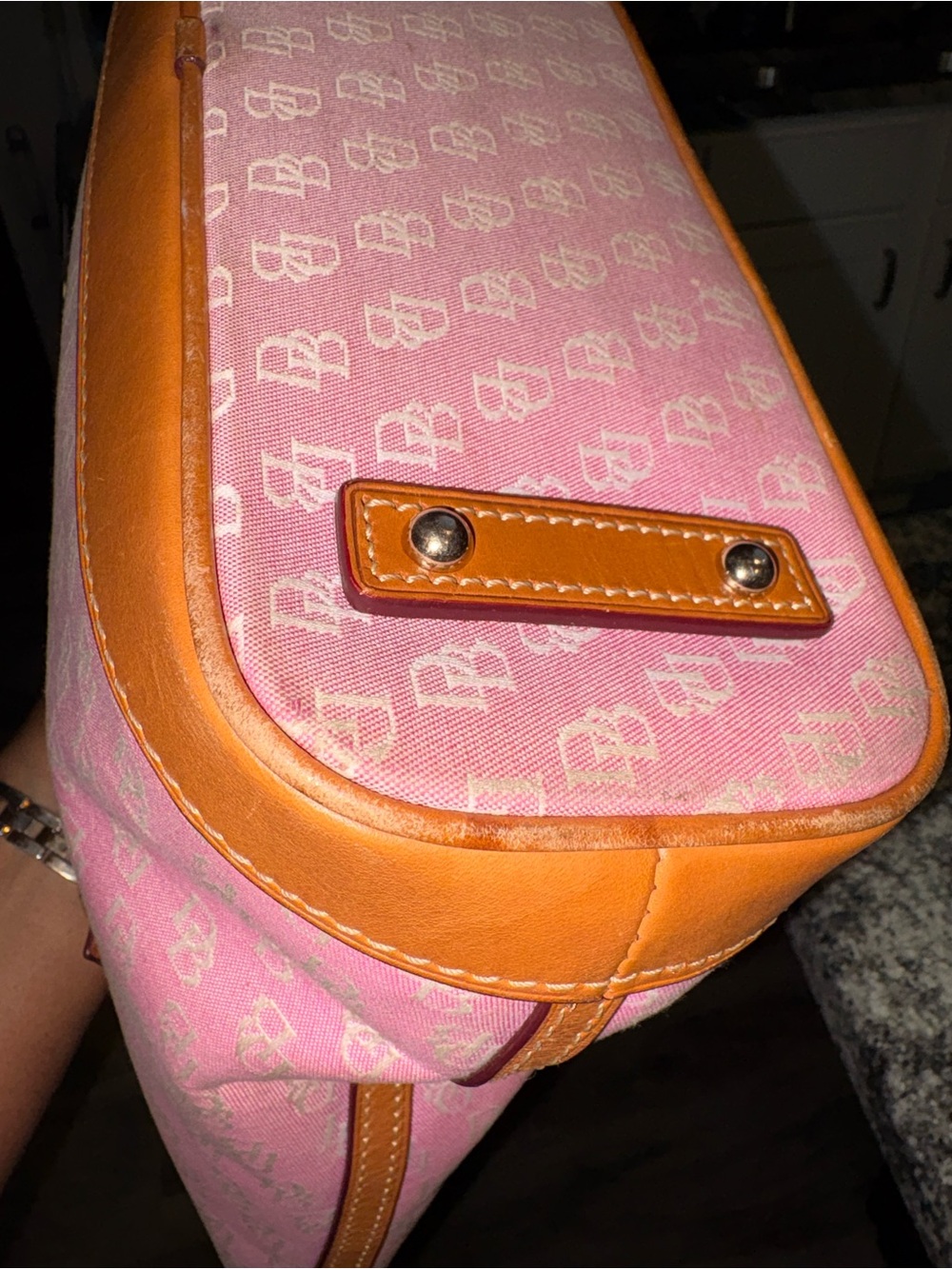 Dooney & Bourke Pink Canvas Tote with Tan Leather Trim - Picture 7 of 11